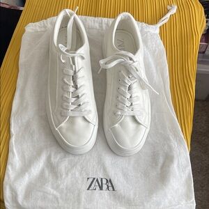 Zara Women's Classic White Lace-Up Sneakers size 40